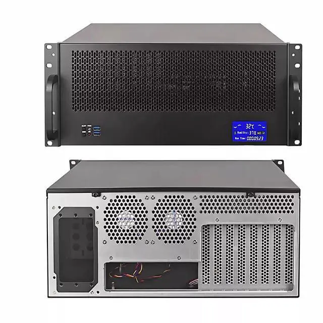 Alt view image 3 of 4 - K443F 4U Short Depth Rackmount Chassis Supports EATX Motherboards, 8-Slot, 360mm Radiator Support, 430mm Depth, Temp Display, for Industrial PC/Server