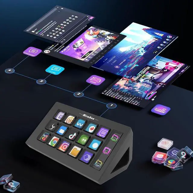 Alt view image 3 of 7 - HSV293S Visual Custom Keyboard / Stream Deck 15 Macro LCD Keys, Side Display, Programmable, for Streaming/Editing/Productivity - black