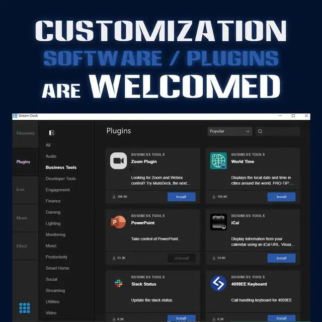 Alt view image 4 of 7 - HSV293S Visual Custom Keyboard / Stream Deck 15 Macro LCD Keys, Side Display, Programmable, for Streaming/Editing/Productivity - black