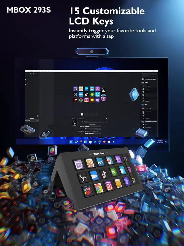 Alt view image 7 of 7 - HSV293S Visual Custom Keyboard / Stream Deck 15 Macro LCD Keys, Side Display, Programmable, for Streaming/Editing/Productivity - black
