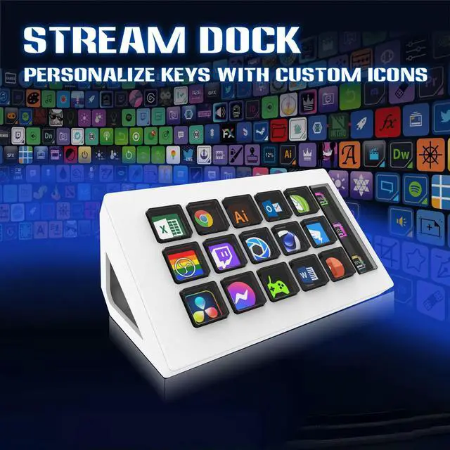 Alt view image 2 of 7 - HSV293S Visual Custom Keyboard / Stream Deck 15 Macro LCD Keys, Side Display, Programmable, for Streaming/Editing/Productivity - white