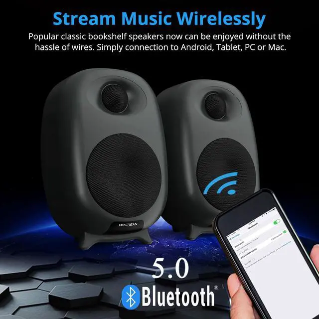 Alt view image 5 of 7 - High-Fidelity 3" Active Bookshelf Speakers 2-Way Stereo Sound, Compact HiFi for Home/Desktop Near-Field Listening & Bedside Use - black