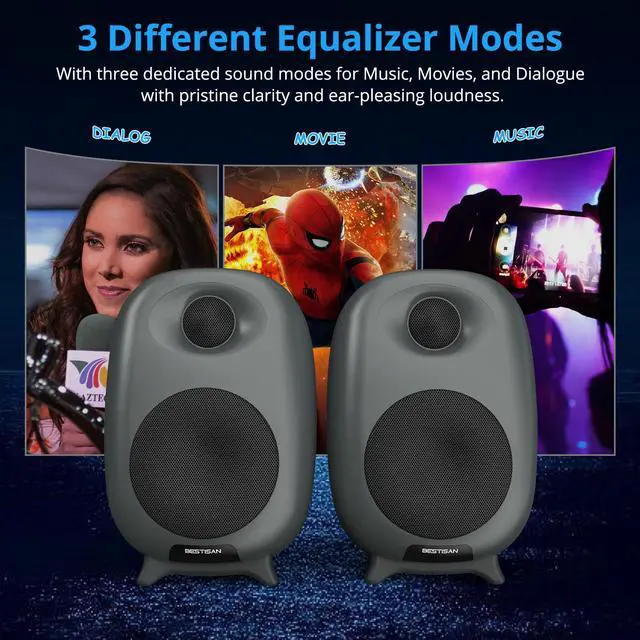 Alt view image 6 of 7 - High-Fidelity 3" Active Bookshelf Speakers 2-Way Stereo Sound, Compact HiFi for Home/Desktop Near-Field Listening & Bedside Use - black