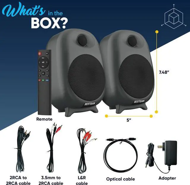 Alt view image 7 of 7 - SR08 Active Bluetooth Bookshelf Speakers HiFi 2.0 Stereo Sound, Deep Bass Response, Wireless Audiophile Speakers for Home/Desktop Use