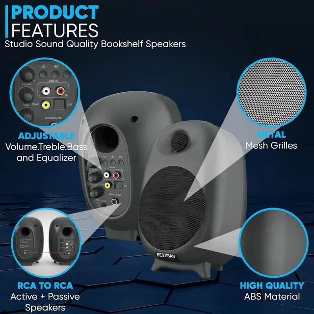 Alt view image 5 of 7 - SR08 Active Bluetooth Bookshelf Speakers HiFi 2.0 Stereo Sound, Deep Bass Response, Wireless Audiophile Speakers for Home/Desktop Use