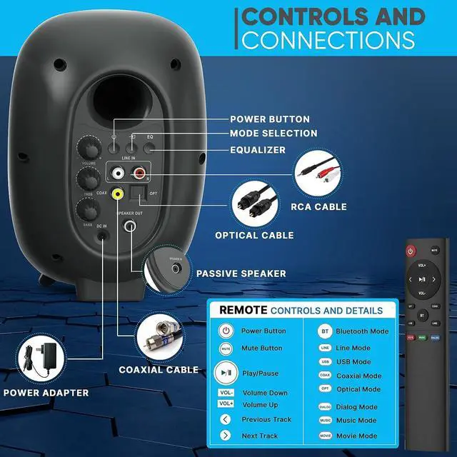 Alt view image 6 of 7 - SR08 Active Bluetooth Bookshelf Speakers HiFi 2.0 Stereo Sound, Deep Bass Response, Wireless Audiophile Speakers for Home/Desktop Use