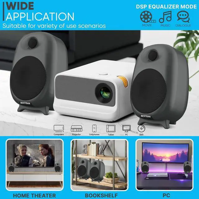 Alt view image 4 of 7 - SR08 Active Bluetooth Bookshelf Speakers HiFi 2.0 Stereo Sound, Deep Bass Response, Wireless Audiophile Speakers for Home/Desktop Use