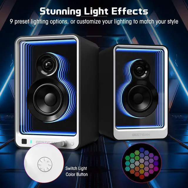 Alt view image 2 of 7 - Monitor Bluetooth Computer Speakers HiFi Sound for TV & Desktop, RGB Dynamic Lighting, Studio-Quality Audio