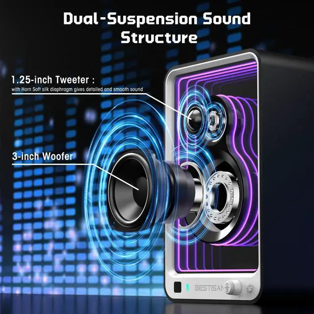 Alt view image 4 of 7 - Monitor Bluetooth Computer Speakers HiFi Sound for TV & Desktop, RGB Dynamic Lighting, Studio-Quality Audio