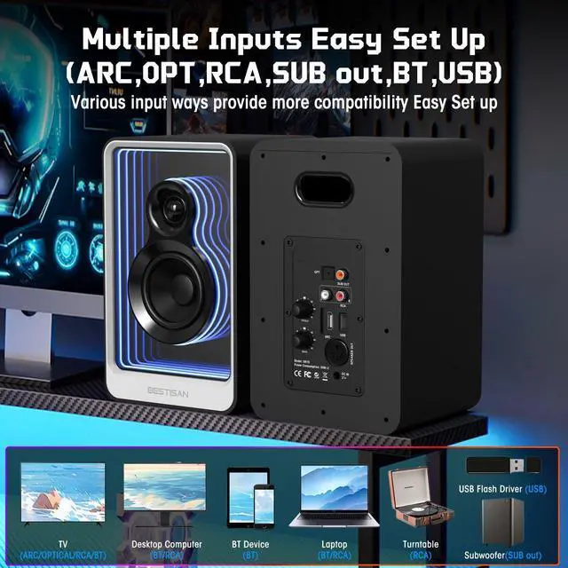 Alt view image 3 of 7 - Monitor Bluetooth Computer Speakers HiFi Sound for TV & Desktop, RGB Dynamic Lighting, Studio-Quality Audio