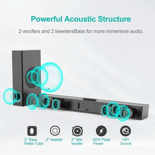 Alt view image 5 of 7 - Bedside Soundbar & TV Speaker 120W High-Power Wireless Home Theater Audio, Bluetooth Sound Bar for Bedroom/Living Room, Cinematic Sound - black