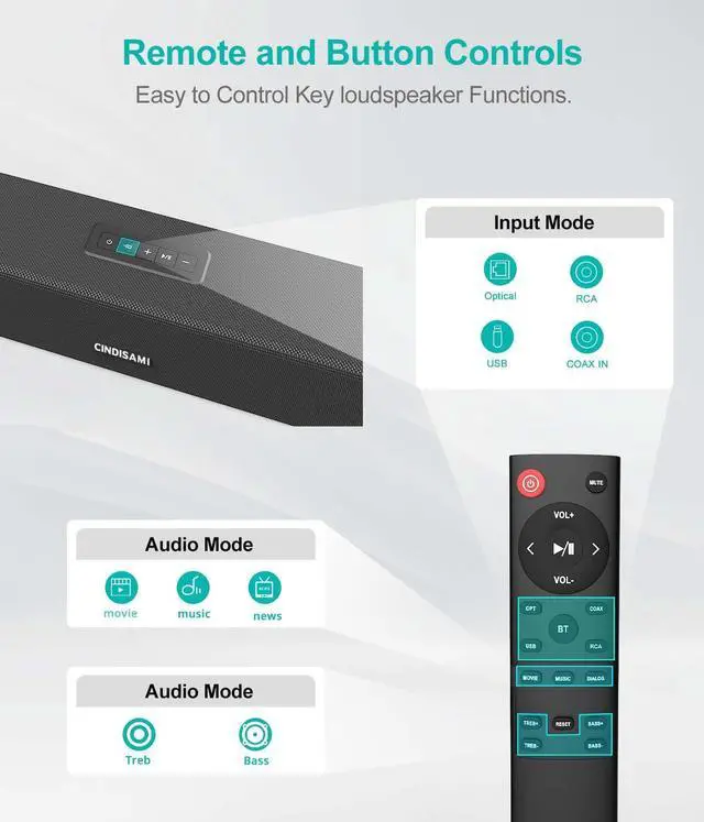 Alt view image 6 of 7 - Bedside Soundbar & TV Speaker 120W High-Power Wireless Home Theater Audio, Bluetooth Sound Bar for Bedroom/Living Room, Cinematic Sound - black