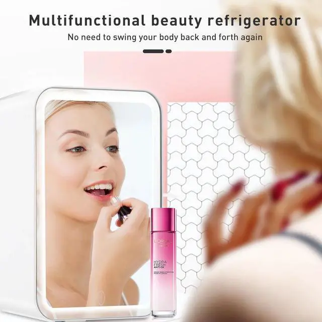 Alt view image 6 of 7 - 4L Mini Makeup Refrigerator Portable Skincare Fridge with Mirror, Cooler/Warmer for Bedroom, Car, Office & Dorm, Compact Cosmetic Storage - white