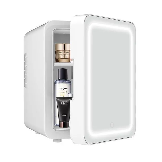 Alt view image 2 of 7 - 4L Mini Makeup Refrigerator Portable Skincare Fridge with Mirror, Cooler/Warmer for Bedroom, Car, Office & Dorm, Compact Cosmetic Storage - white