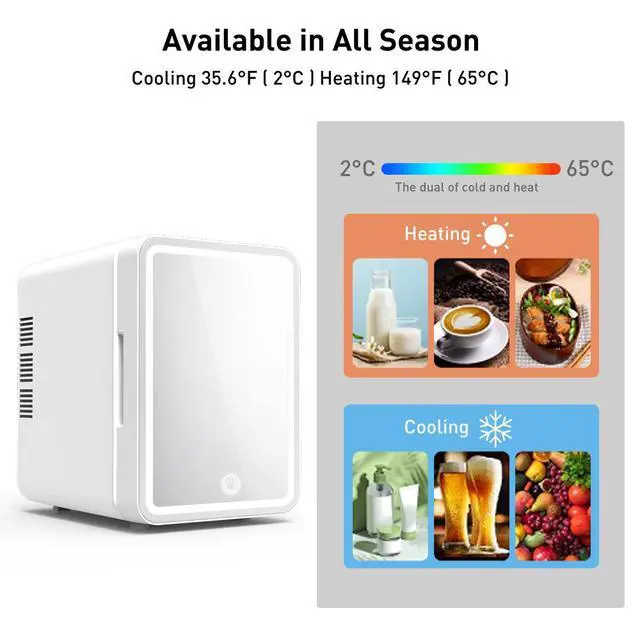 Alt view image 7 of 7 - 4L Mini Makeup Refrigerator Portable Skincare Fridge with Mirror, Cooler/Warmer for Bedroom, Car, Office & Dorm, Compact Cosmetic Storage - white