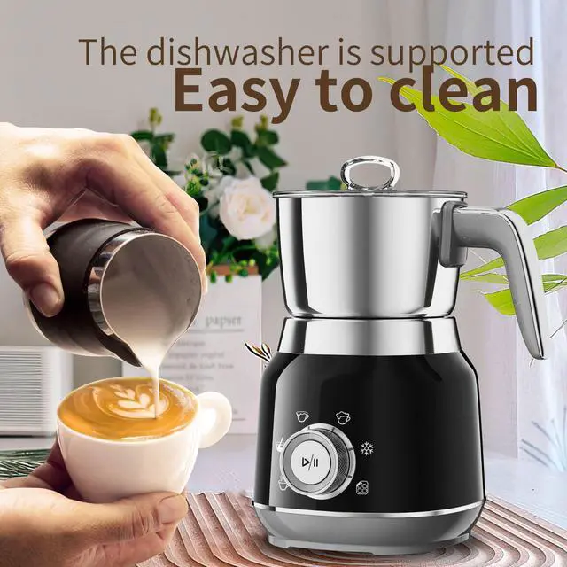 Alt view image 2 of 7 - 1000ml Fully Automatic Hot & Cold Milk Frother Smart Temperature Control, One-Key Operation for Dense Foam, Perfect for Lattes, Cappuccinos & Hot Chocolates - black