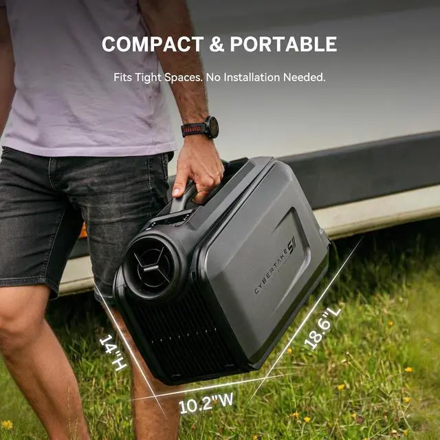 Alt view image 7 of 7 - Cybertake S2 Pro Portable Camping Air Conditioner, Tent AC with 5100 BTU Cooling and 6100 BTU Heating, 8 Hours on 1kWh, 3-Way Power(48V DC, 12-24V Vehicle, 100V-240V Wall), Ideal for Tent, Camping, RV