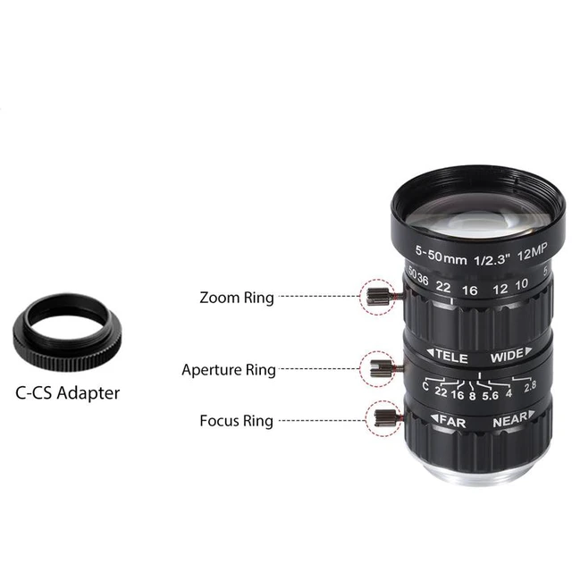 Alt view image 3 of 7 - 5-50mm FA Manual Zoom Lens 12MP C-Mount, Low Distortion, for Industrial Vision / Machine Vision Cameras