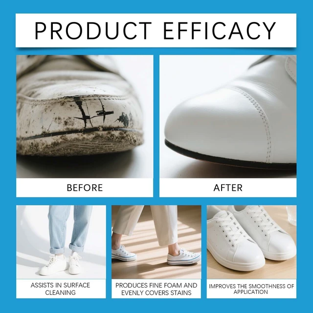 Alt view image 3 of 7 - Shoe Cleaning Cream 100g for White Shoes Gentle No-Rinse Formula, Removes Dirt & Yellowing, Restores Brightness, with Sponge