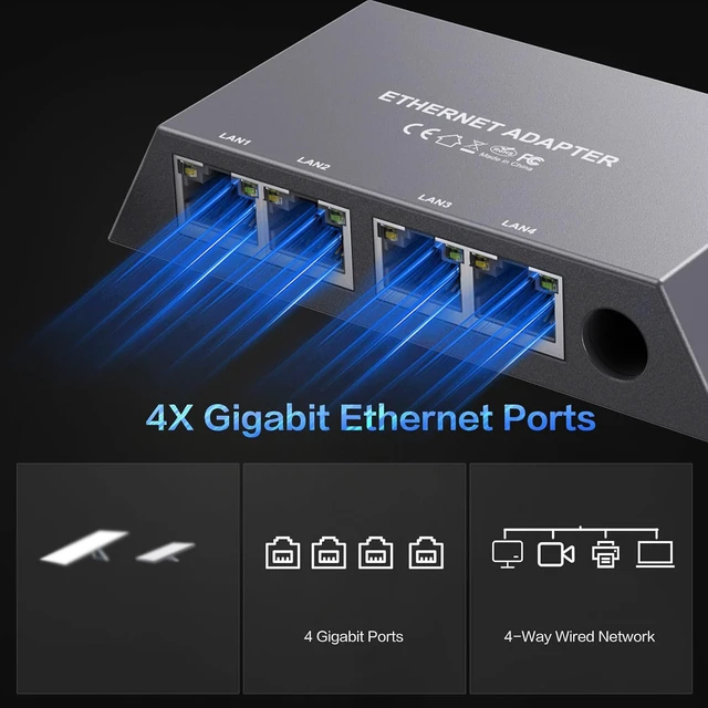 Alt view image 5 of 7 - 4-in-1 Gen3 Ethernet Adapter for Starlink Gen3/Mini, 1-to-4 Gigabit RJ45 Ports, Plug-and-Play, Connect 4 Devices Simultaneously