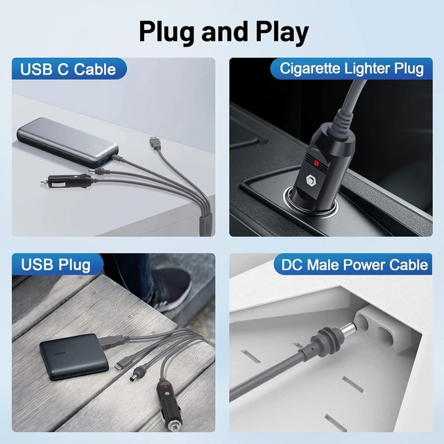 Alt view image 2 of 7 - Gen 4 Mini 1-to-3 Cigarette Lighter Power Adapter Type-C to DC, USB 3-in-1, 12-24V Input for Car/RV/Boat Device Power Supply - 3m