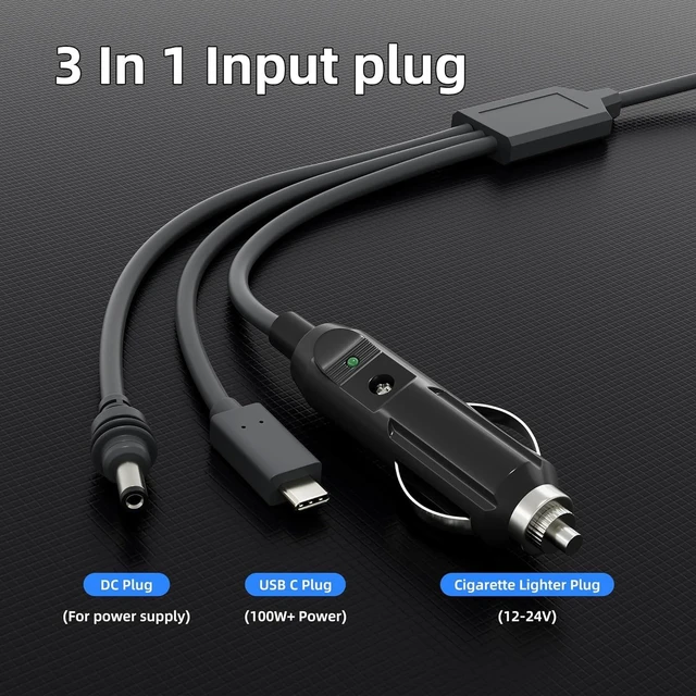 Alt view image 5 of 7 - Gen 4 Mini 1-to-3 Cigarette Lighter Power Adapter Type-C to DC, USB 3-in-1, 12-24V Input for Car/RV/Boat Device Power Supply - 3m