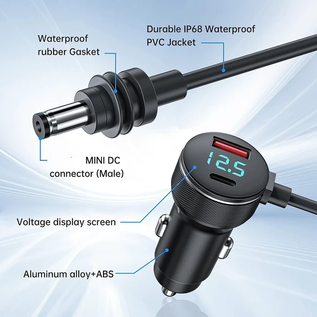 Alt view image 4 of 7 - Mini Device Digital Display 3-in-1 Car Cigarette Lighter Power Cable DC Output, 3M, for Car/RV/Boat Power Supply