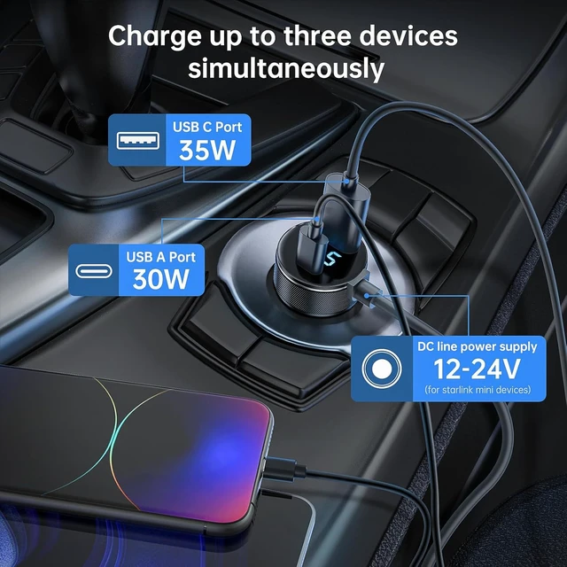 Alt view image 3 of 7 - Mini Device Digital Display 3-in-1 Car Cigarette Lighter Power Cable DC Output, 3M, for Car/RV/Boat Power Supply