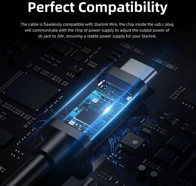 Alt view image 6 of 7 - Mini DC to Type-C Waterproof Power Cable PD 100W, 1M Charging Cord for Starlink Mini