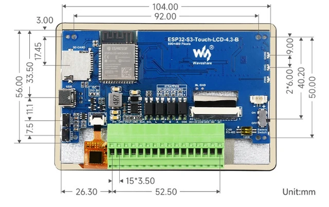 Alt view image 5 of 7 - ESP32-S3 4.3" Capacitive Touch Display Development Board with Case, 16MB Flash, LVGL Support, Rich IO Expansion