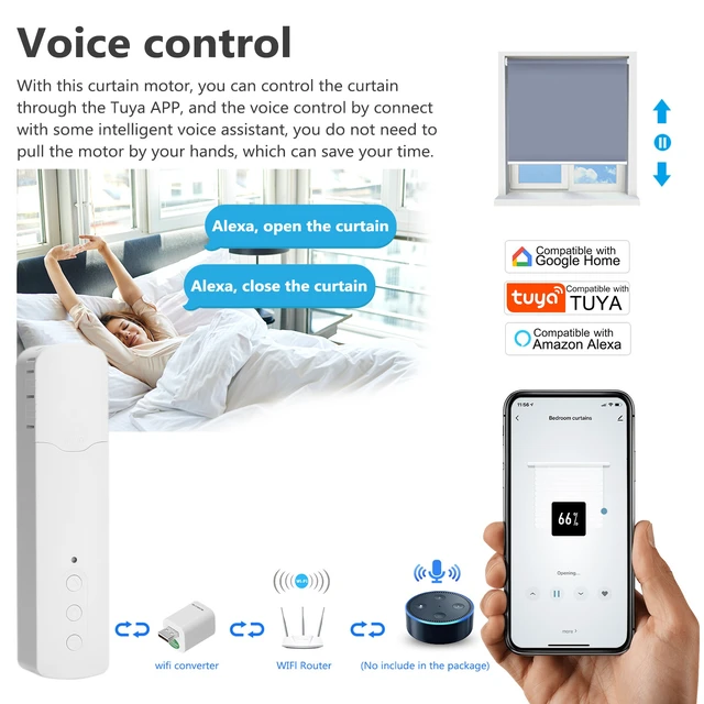 Alt view image 3 of 7 - Electric Bead Chain Roller Blind Motor Indoor Tuya Smart, WiFi Wireless Smart Electric Curtain, No Battery Included, US Plug