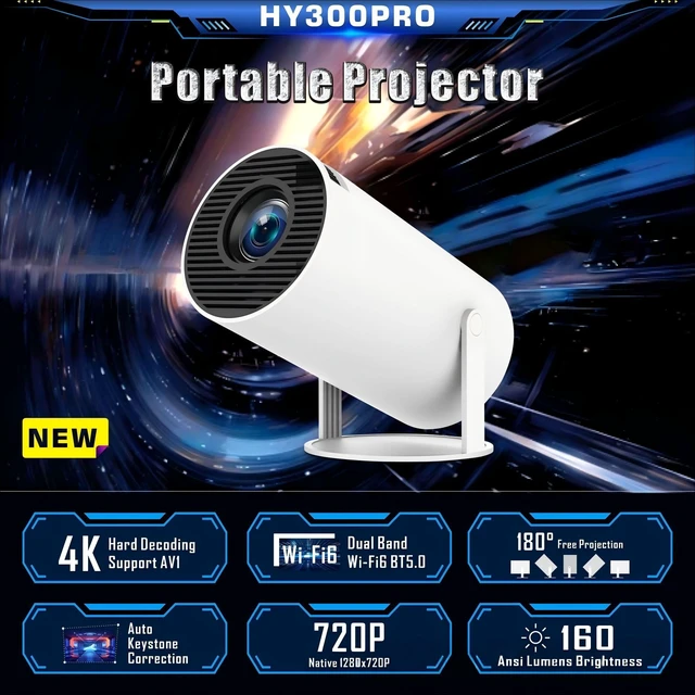 Alt view image 4 of 7 - Portable HY300PRO Mini Projector Android 11, H713 Chip, 4K Support, 1080P HD, Auto Keystone, Home Wall Projection