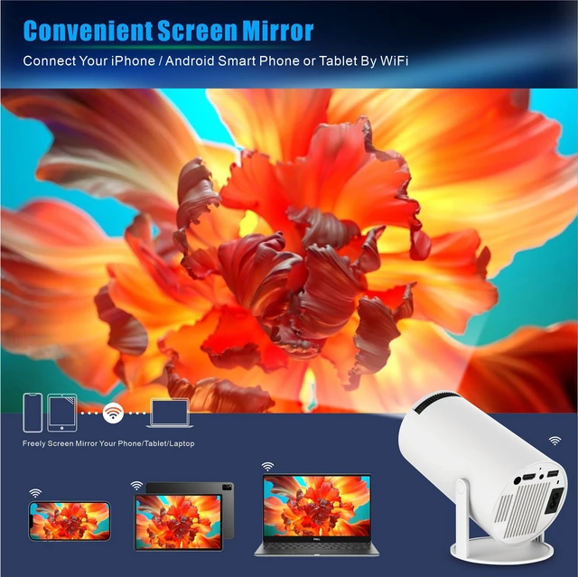 Alt view image 2 of 7 - Portable HY300PRO Mini Projector Android 11, H713 Chip, 4K Support, 1080P HD, Auto Keystone, Home Wall Projection