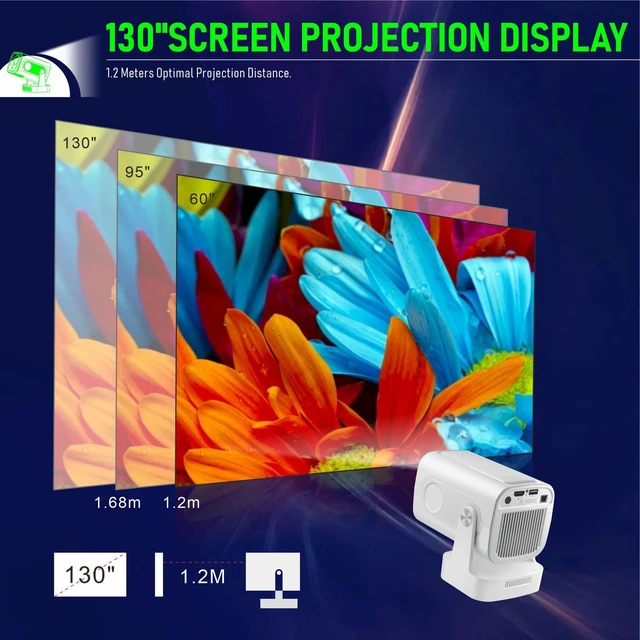 Alt view image 4 of 7 - HY260Pro Projector H713 Chip, Android 11 Smart System, HD 4K, Auto-Focus Barrel Projector, Android Version, White