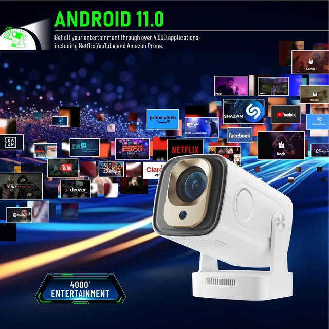 Alt view image 5 of 7 - HY260Pro Projector H713 Chip, Android 11 Smart System, HD 4K, Auto-Focus Barrel Projector, Android Version, White
