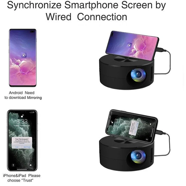 Alt view image 5 of 7 - Mini YT200 Home Projector Micro Portable Mini Small Children's Phone Projector, Compact Home Projector - black
