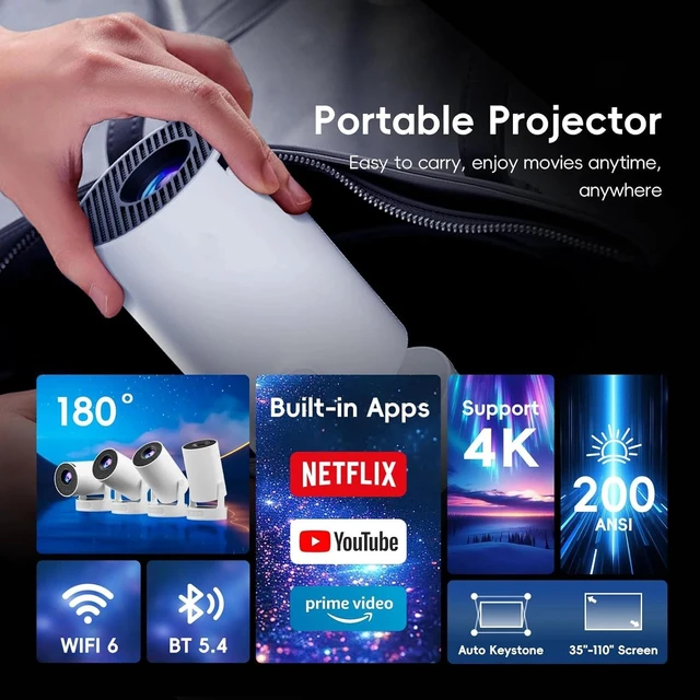 Alt view image 5 of 7 - HY300 Ultra Plus Barrel Projector Android , Bluetooth 5.4, 4K Decoding Support, Portable Mini Home Projector