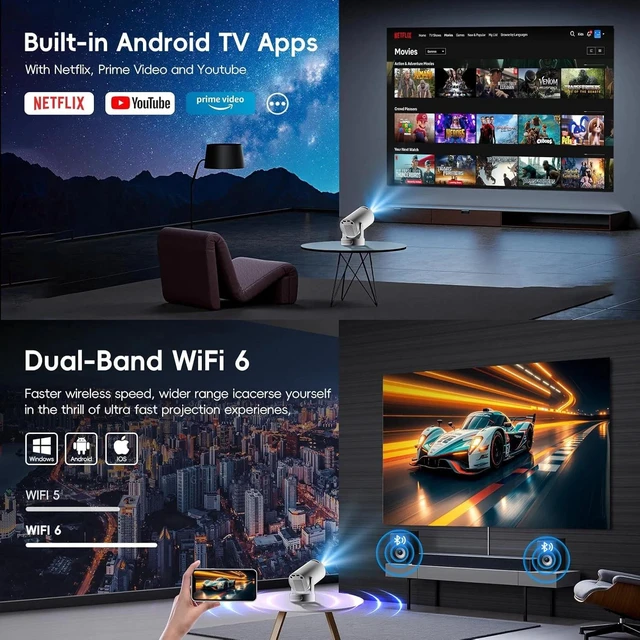 Alt view image 6 of 7 - HY300 Ultra Plus Barrel Projector Android , Bluetooth 5.4, 4K Decoding Support, Portable Mini Home Projector