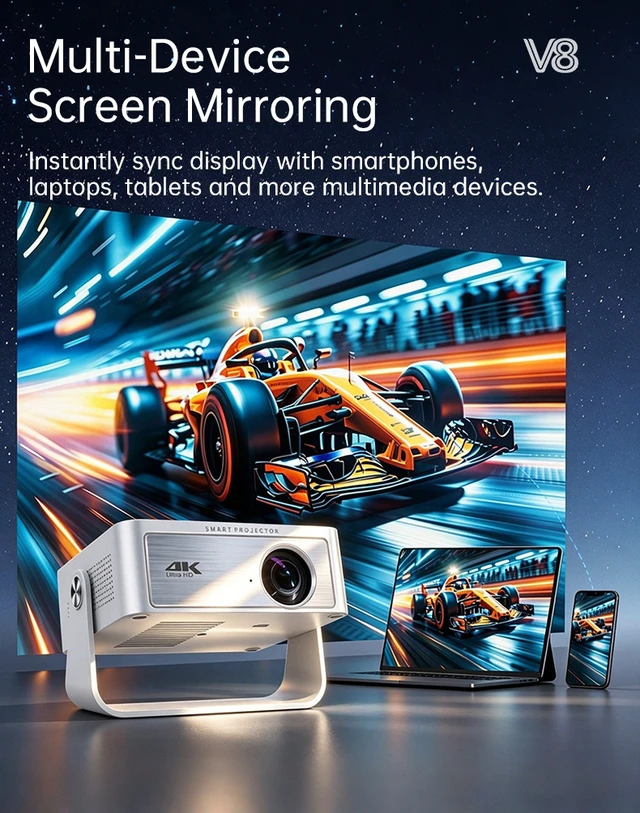 Alt view image 4 of 7 - Projector Ultra-High Home Bedroom Smart Home Theater, Compact Portable for Dorm & Students, Phone Screen Mirroring