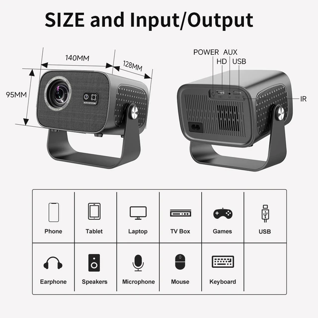 Alt view image 3 of 7 - A10 Mini Projector Smart Home Projector, Portable HD Home Theater Projector - black