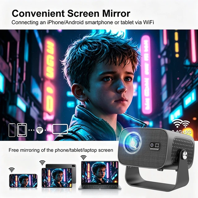 Alt view image 6 of 7 - A10 Mini Projector Smart Home Projector, Portable HD Home Theater Projector - black