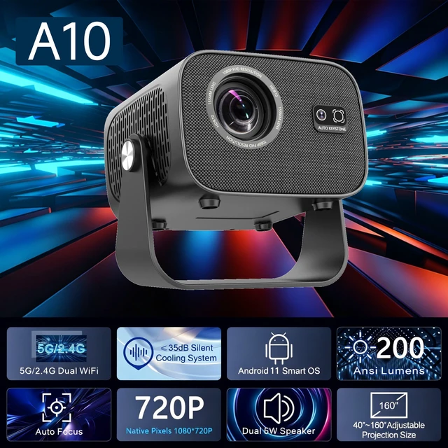 Alt view image 5 of 7 - A10 Mini Projector Smart Home Projector, Portable HD Home Theater Projector - black