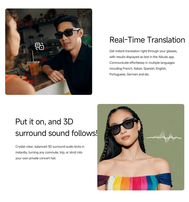 Alt view image 6 of 7 - MT5 Smart Glasses Dual-Mic Noise Cancellation, 8MP AI Camera Sunglasses with Charging Case, Anti-Blue Light + Sunglasses Lenses, Orange Charging Case