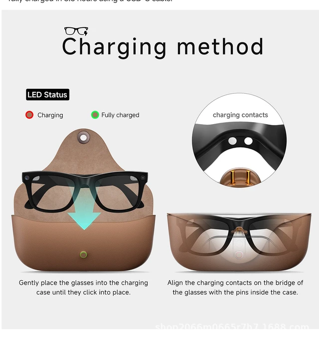 Alt view image 3 of 7 - MT5 Smart Glasses Dual-Mic Noise Cancellation, 8MP AI Camera Sunglasses with Charging Case, Anti-Blue Light + Sunglasses Lenses, Orange Charging Case