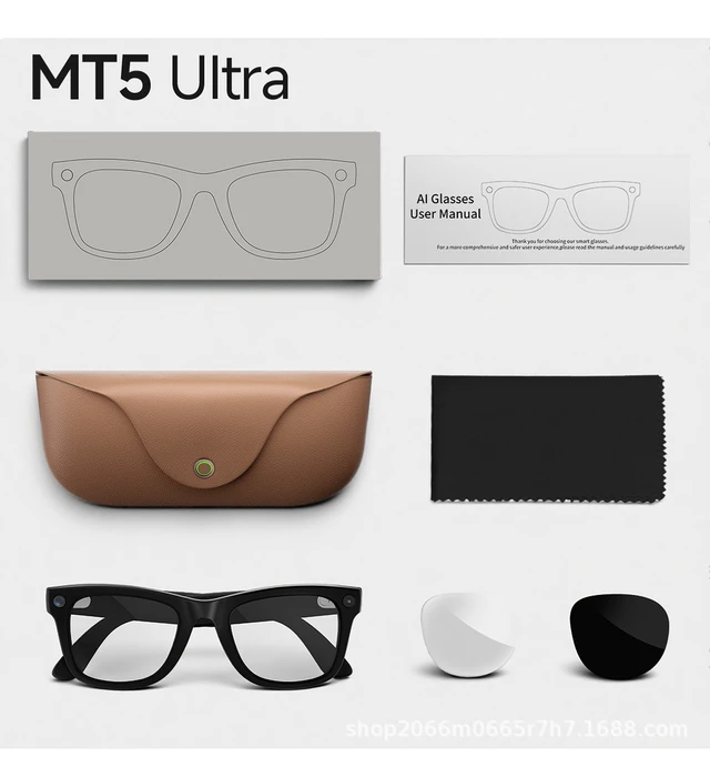 Alt view image 2 of 7 - MT5 Smart Glasses Dual-Mic Noise Cancellation, 8MP AI Camera Sunglasses with Charging Case, Anti-Blue Light + Sunglasses Lenses, Orange Charging Case