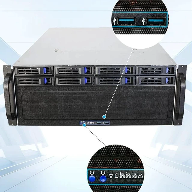 Alt view image 2 of 5 - R4408 4U Server Chassis 8-Bay SATA Hot-Swap Backplane, ATX PSU Mount, Supports EATX Motherboard, for AI Storage/GPU Computing/Rendering