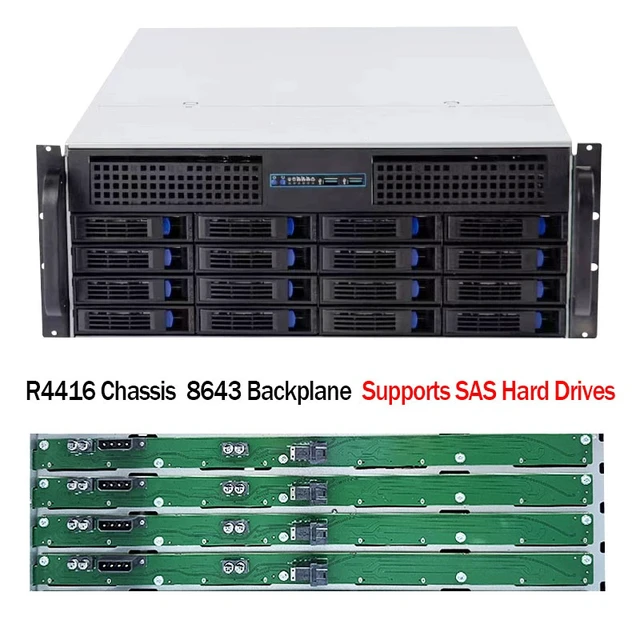 Alt view image 2 of 4 - R4416 4U Server Chassis 16-Bay Hot-Swap, SFF-8643 Backplane, 7 Slots, 3x 120mm + 2x 80mm Fans
