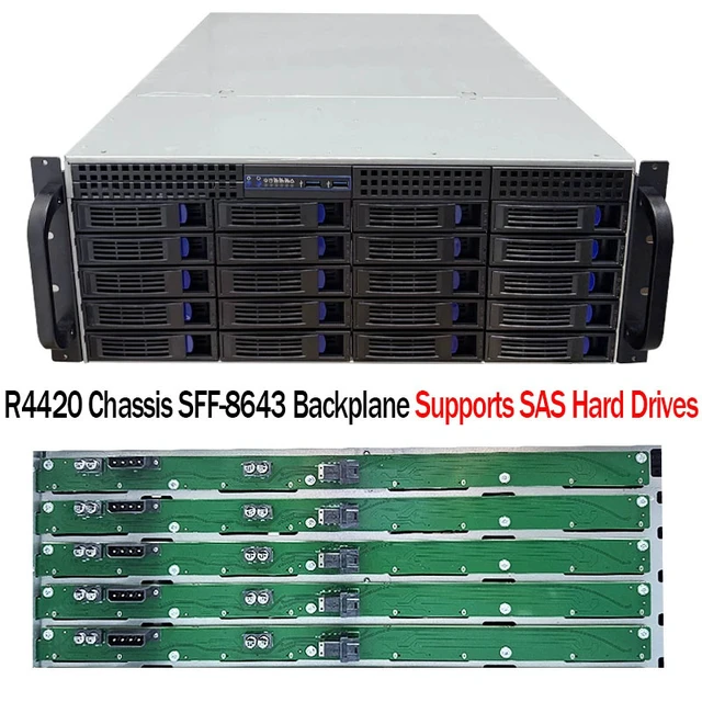 Alt view image 2 of 4 - R4420 4U Server Chassis 20-Bay Hot-Swap, SFF-8643 Backplane, 7 Slots, 3x 120mm + 2x 80mm Fans, for NAS/Storage
