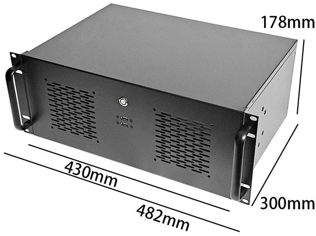 Alt view image 4 of 7 - 4U Short 300mm Depth Industrial Chassis (Chassis Only) 19" Rackmount, Black, Supports 12×9.6" (305×245mm) ATX Motherboard, 7 Slots, ATX PSU, for Laser/Server/Industrial Control