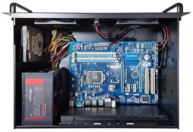 Alt view image 6 of 7 - 4U Short 300mm Depth Industrial Chassis (Chassis Only) 19" Rackmount, Black, Supports 12×9.6" (305×245mm) ATX Motherboard, 7 Slots, ATX PSU, for Laser/Server/Industrial Control